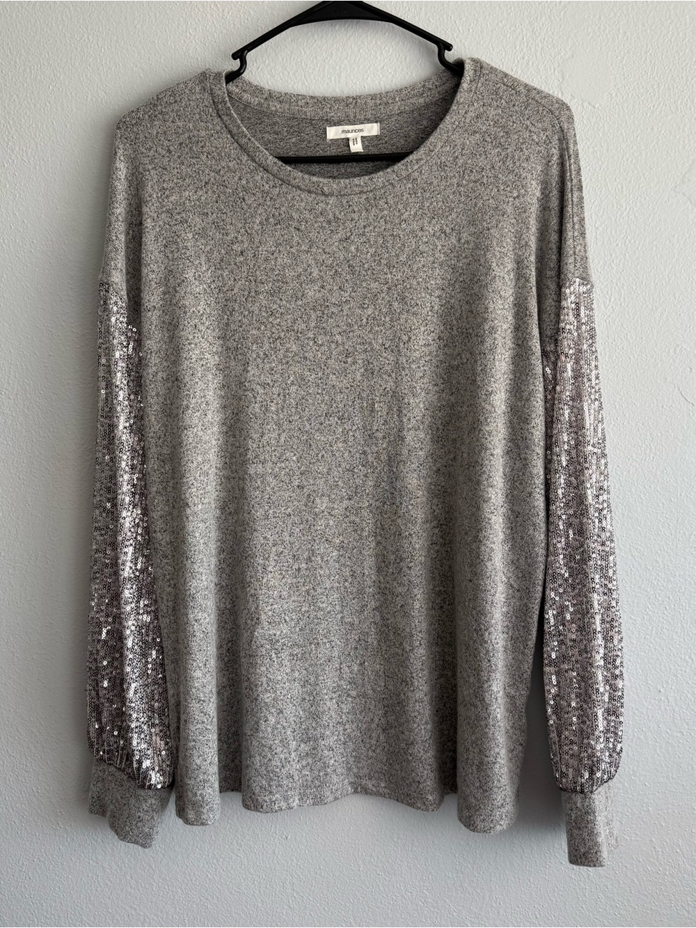 Maurices Silver Sequin Sleeve Pullover - Size Large